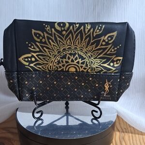 Hand Painted Black cosmetic case faux leather Black and Gold